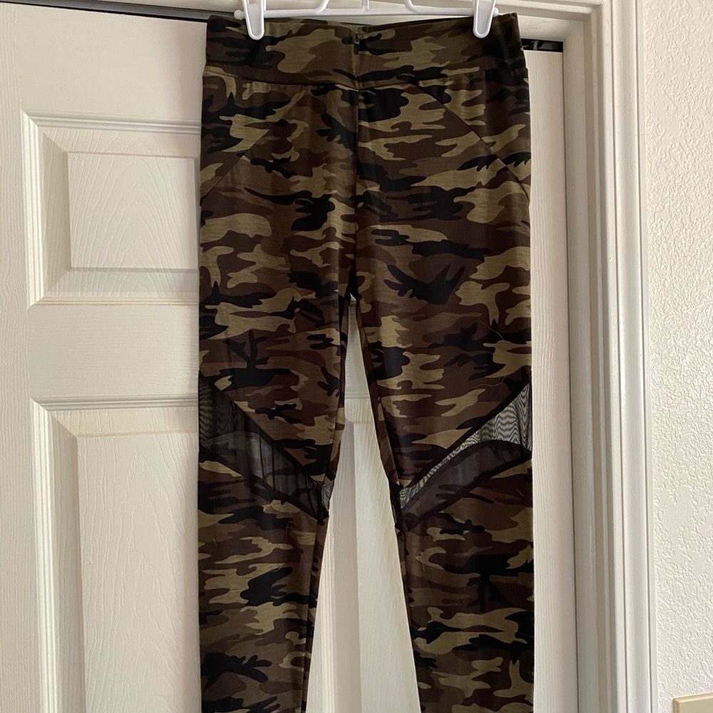 Mesh Camo Leggings, Black Crisscross Leggings